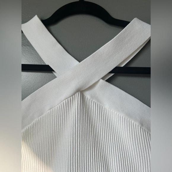 Babaton White Sculpt Knit Criss Cross Cropped Tank (Rib-knit Cross-Front Halter) - Picture 4 of 9